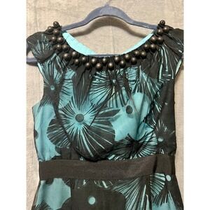 Jessica Simpson Dress Size‎ 4 Teal Black Beaded Neck Sleeveless Cocktail Party